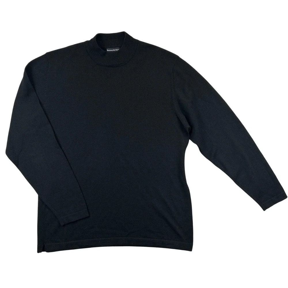 Banana Republic Sweater Mens L Black Mock Neck Merino Wool Good Italian Knit